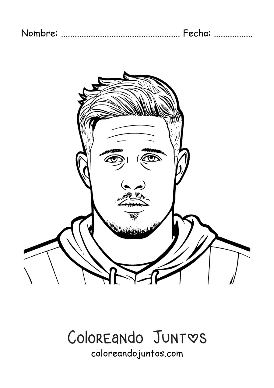 Imagen para colorear de retrato de Kevin De Bruyne animado