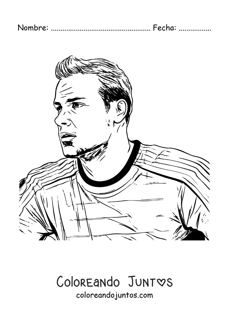 Imagen para colorear de retrato de Manuel Neuer en estilo realista