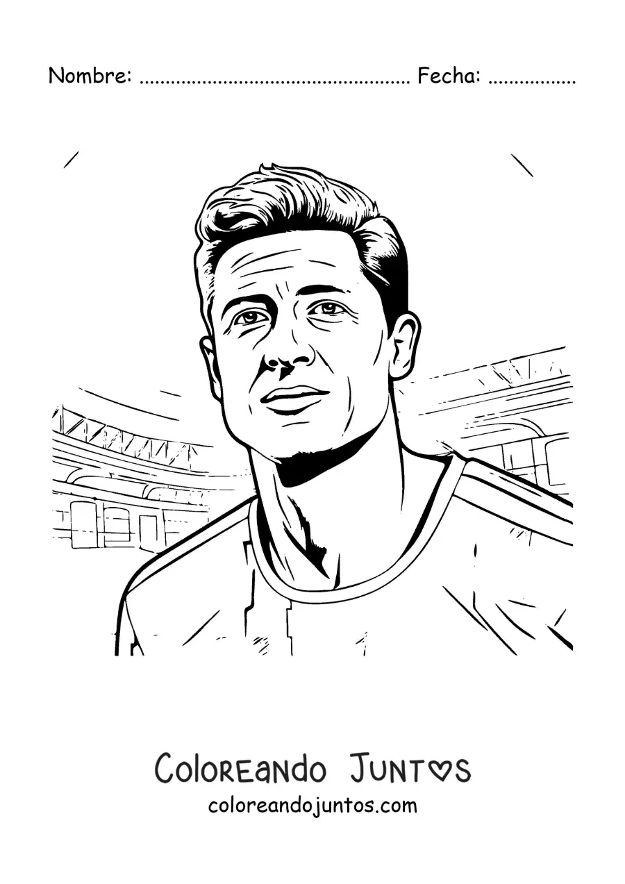 Imagen para colorear de retrato de Robert Lewandowski animado  en el estadio