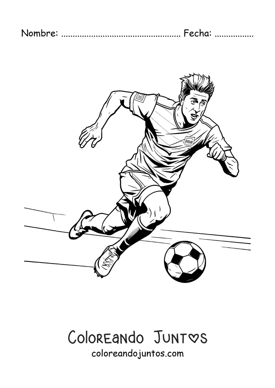 Imagen para colorear de caricatura de Robert Lewandowski jugando fútbol