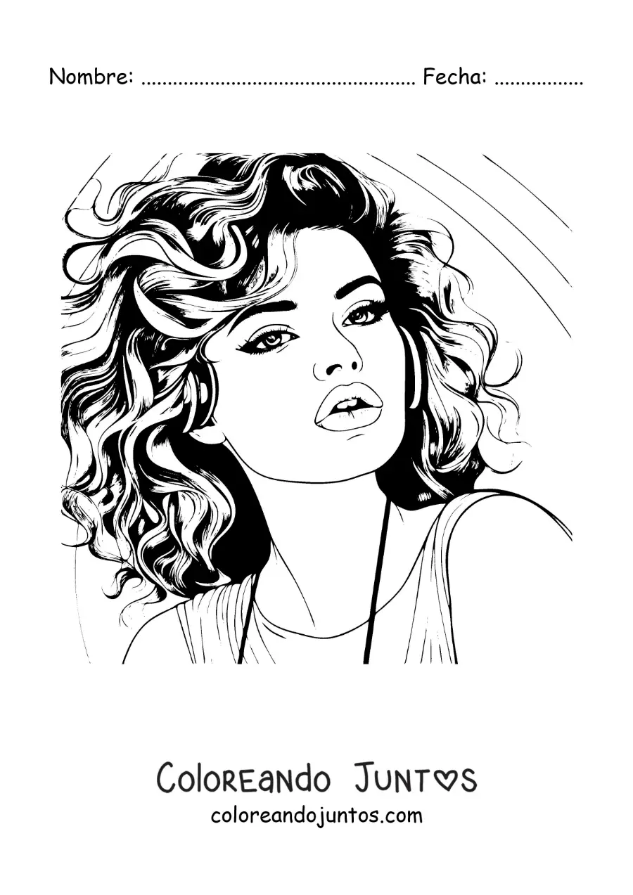 Imagen para colorear de un retrato de Selena Gómez