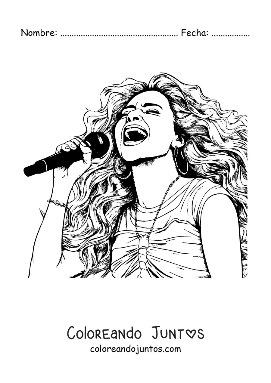 Imagen para colorear de Shakira cantando con un micrófono en estilo realista