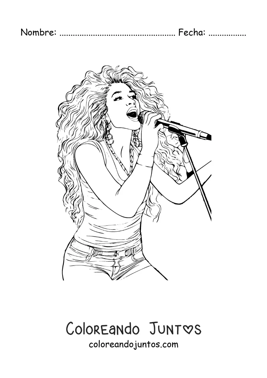 Imagen para colorear de Shakira animada cantando