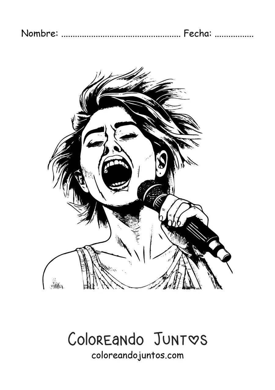 Imagen para colorear de Miley Cyrus cantando en estilo realista