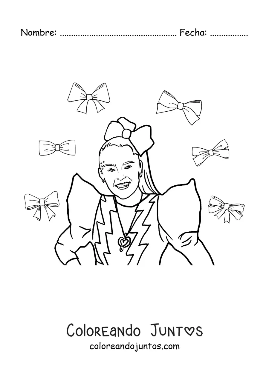 Imagen para colorear de Jojo Siwa animada con lazos