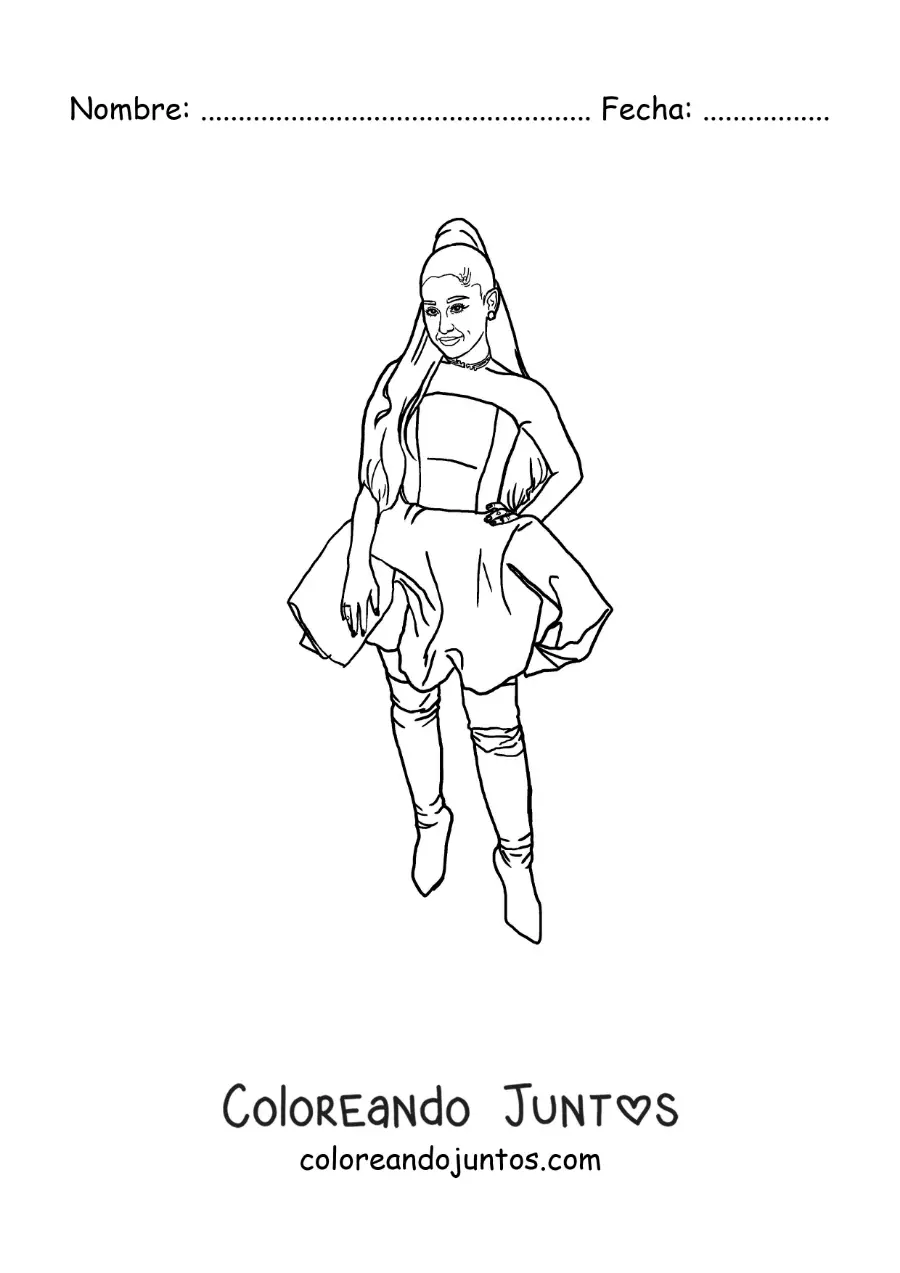 Imagen para colorear de Ariana Grande animada con vestido y botas