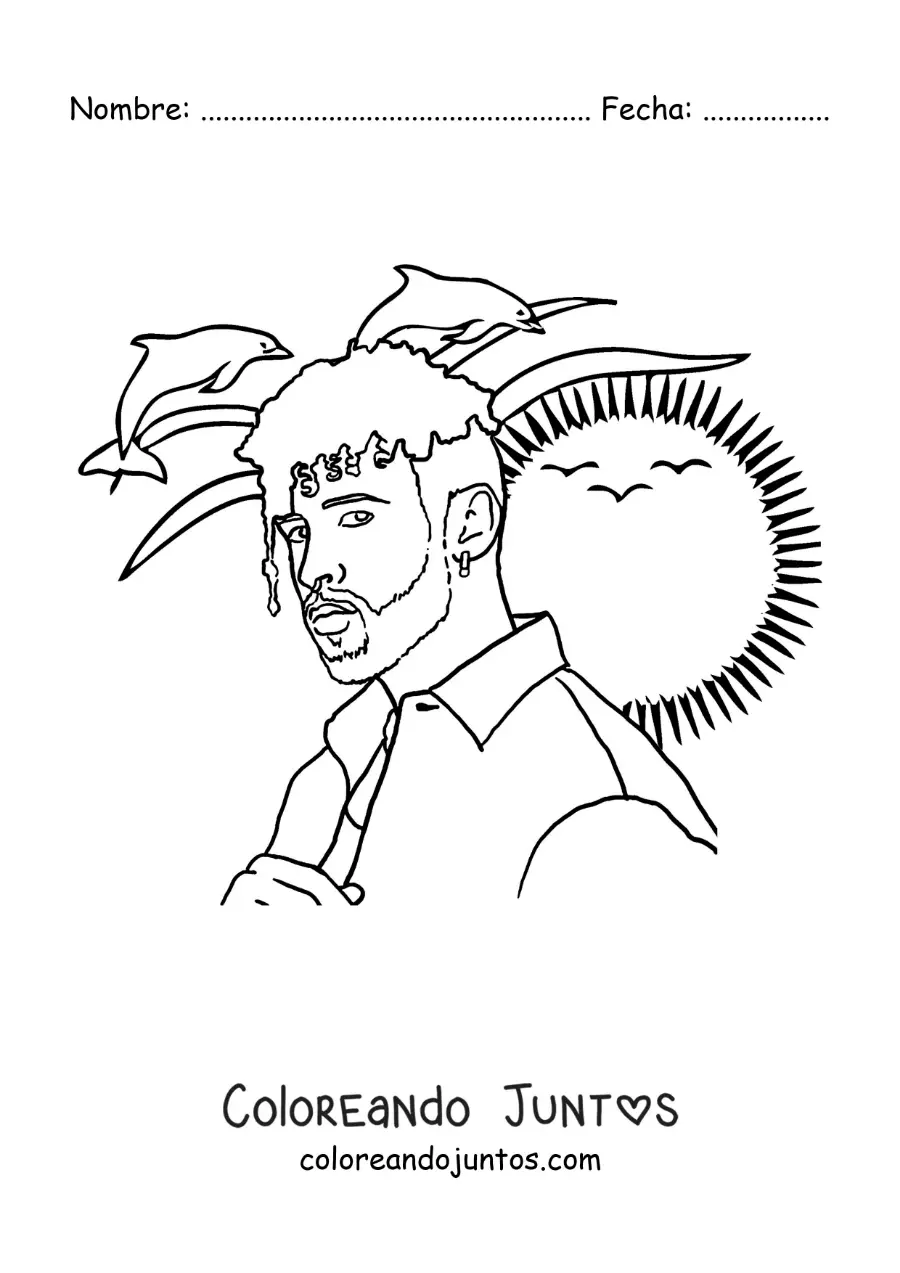 Imagen para colorear de un retrato de Bad Bunny en estilo realista