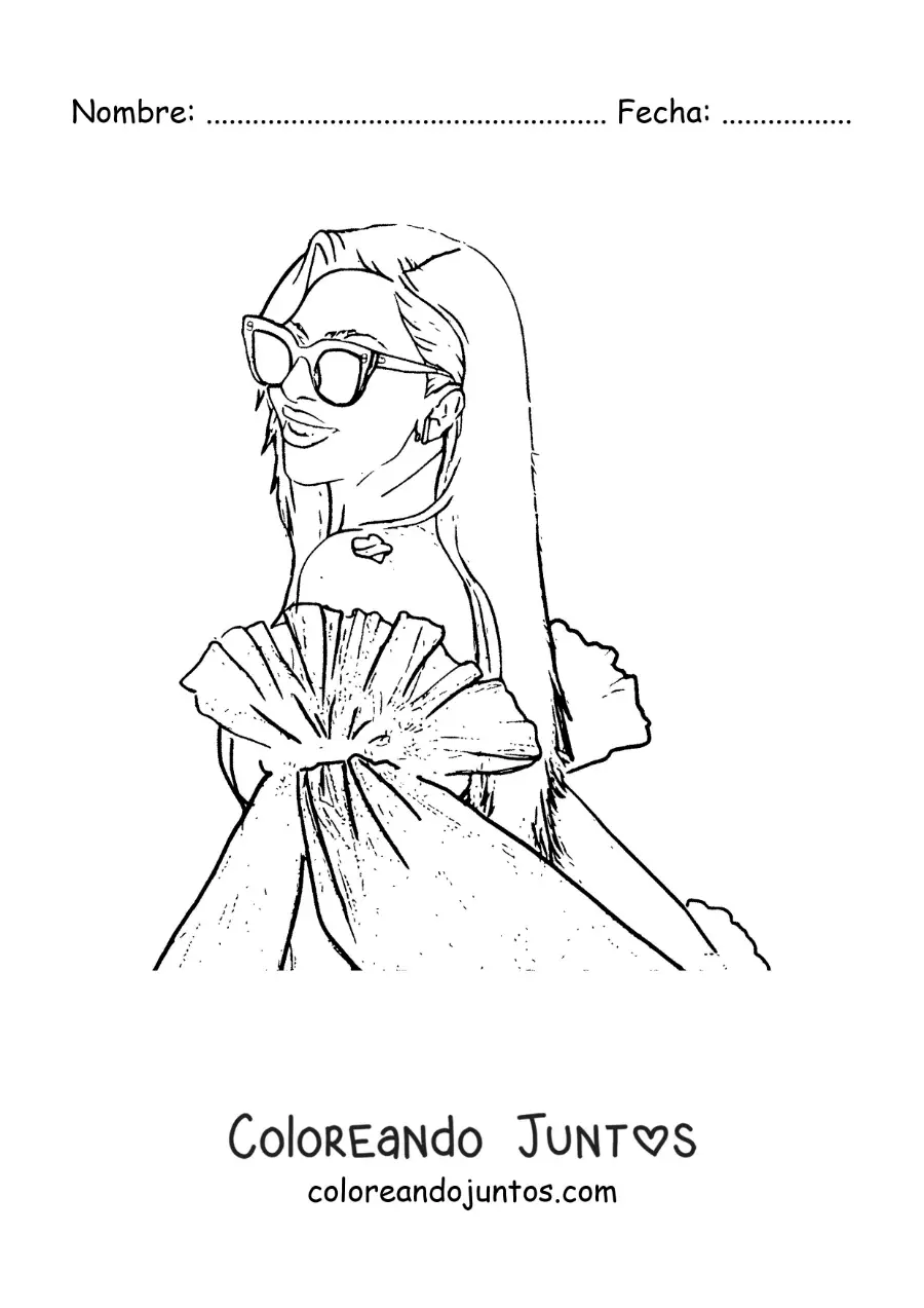 Imagen para colorear de un retrato de Lady Gaga animada con lentes de sol