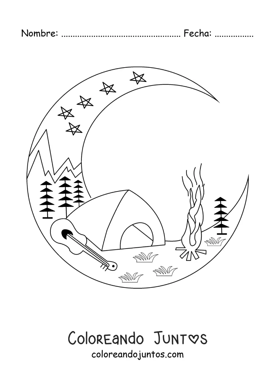Imagen para colorear de un campamento de noche