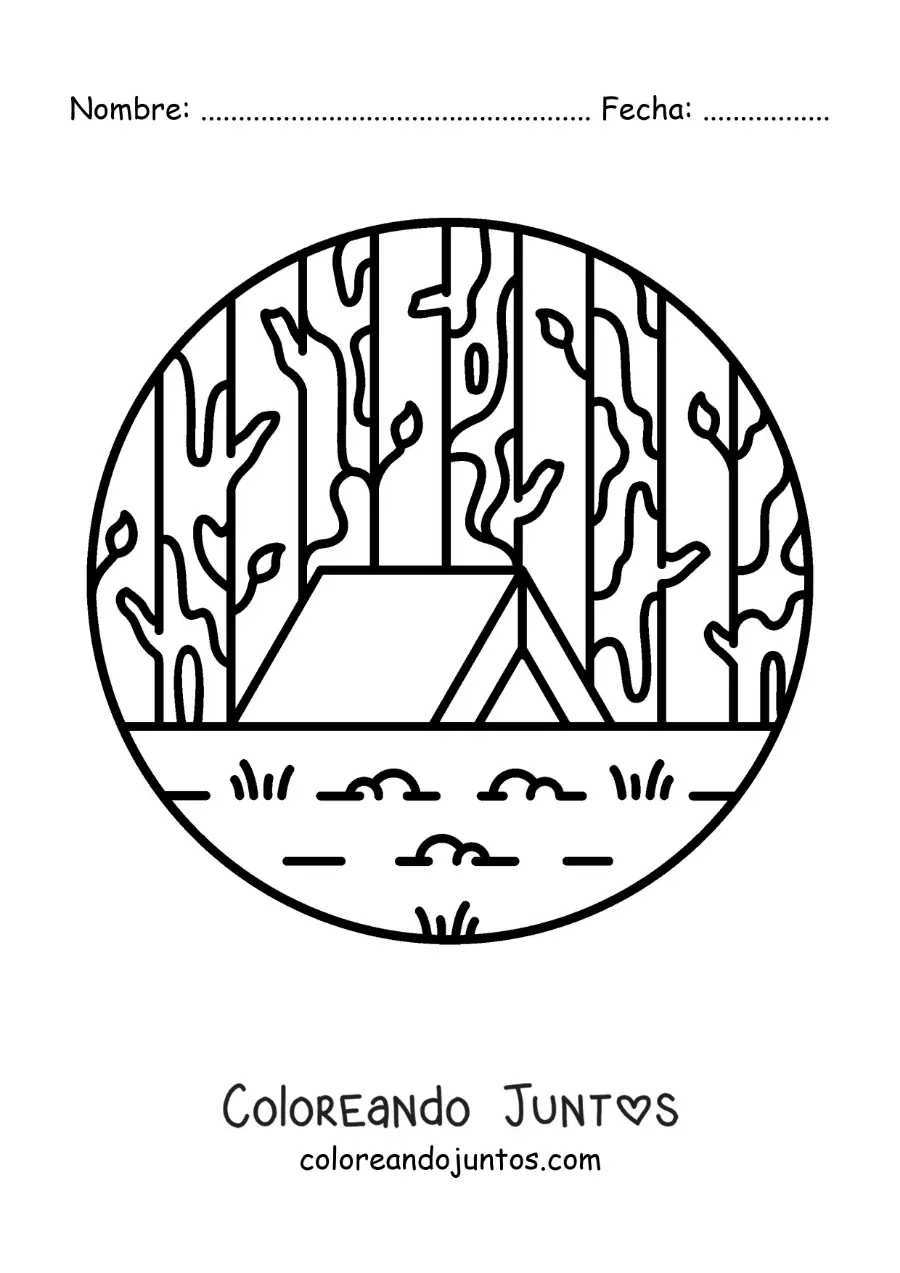 Imagen para colorear de una carpa en el bosque