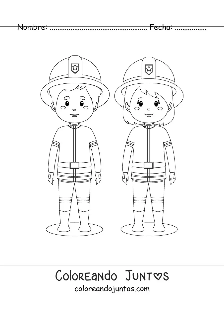 Imagen para colorear de una pareja de bomberos