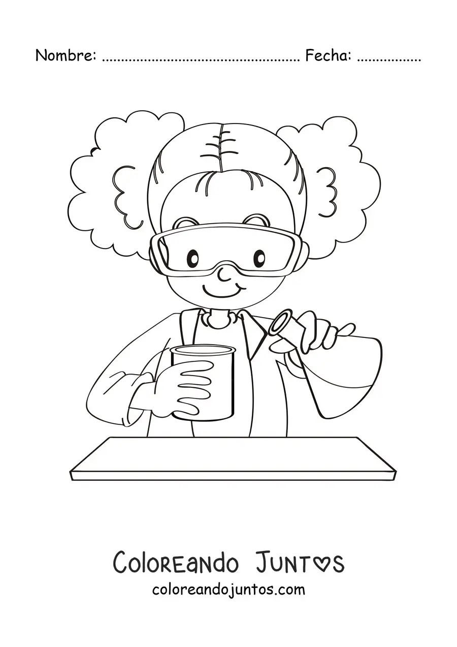 Imagen para colorear de un niña científico