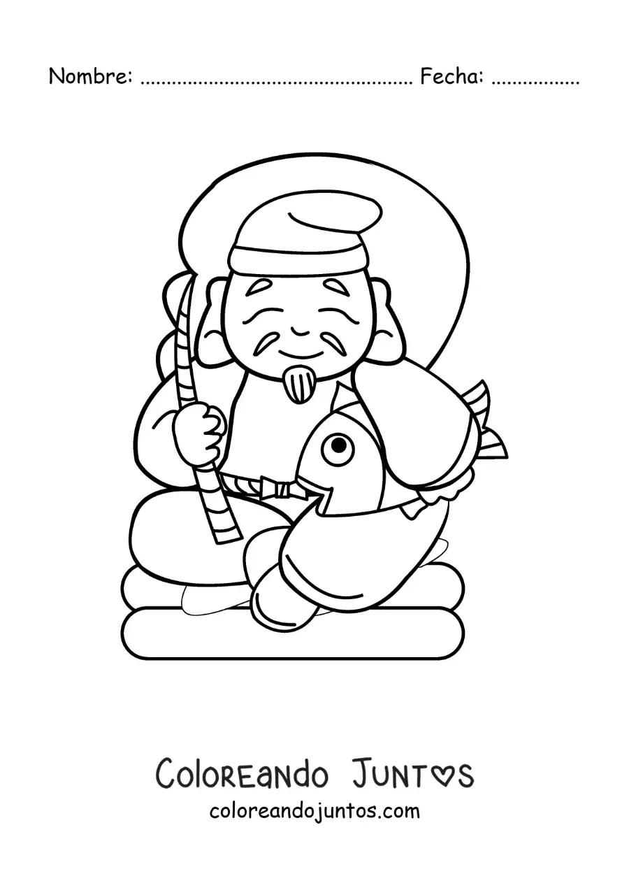 Imagen para colorear de un anciano pescador japonés