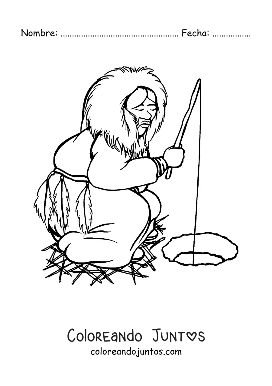 Imagen para colorear de una esquimal pescando