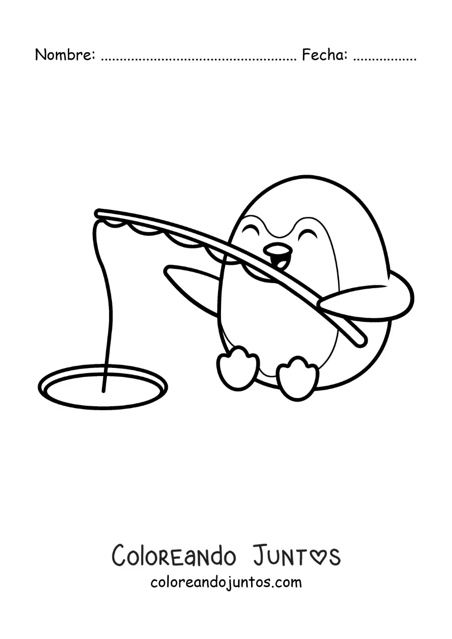 Imagen para colorear de un pingüino animado pescando