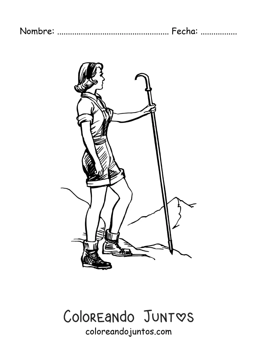 Imagen para colorear de una chica excursionista en un paseo