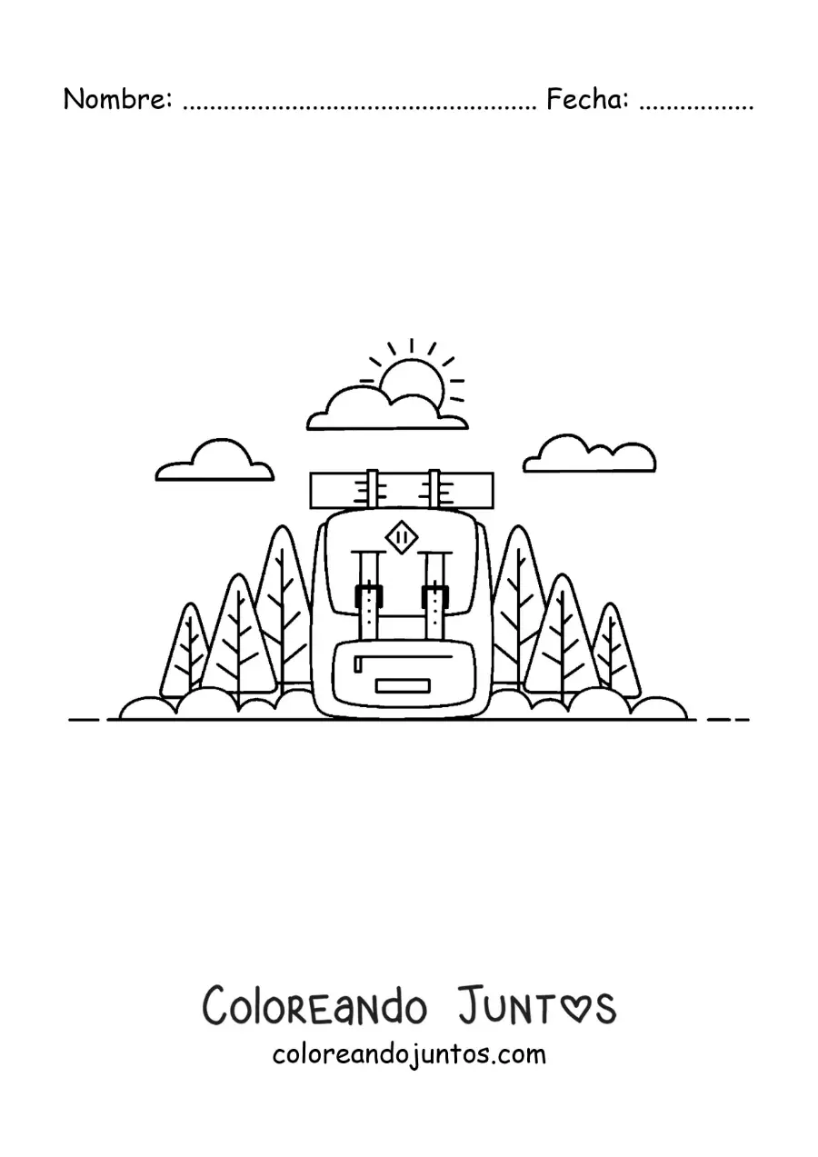 Imagen para colorear de una mochila para senderismo en la naturaleza