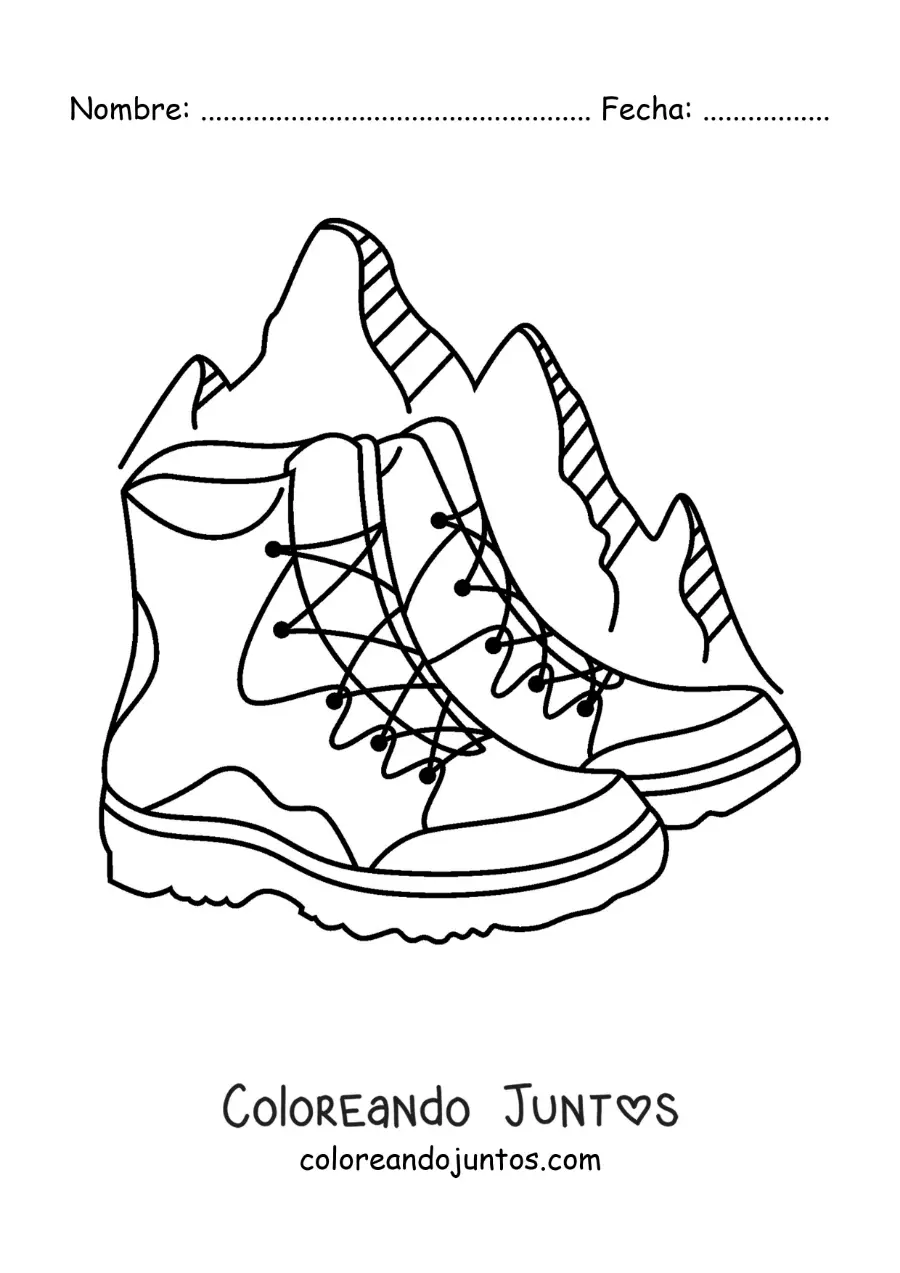 Imagen para colorear de un par de botas para escalar en las montañas