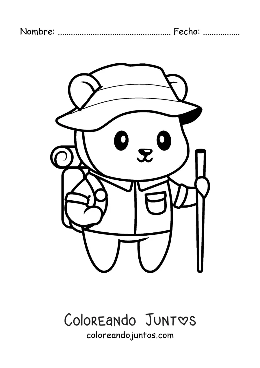 Imagen para colorear de un oso excursionista kawaii