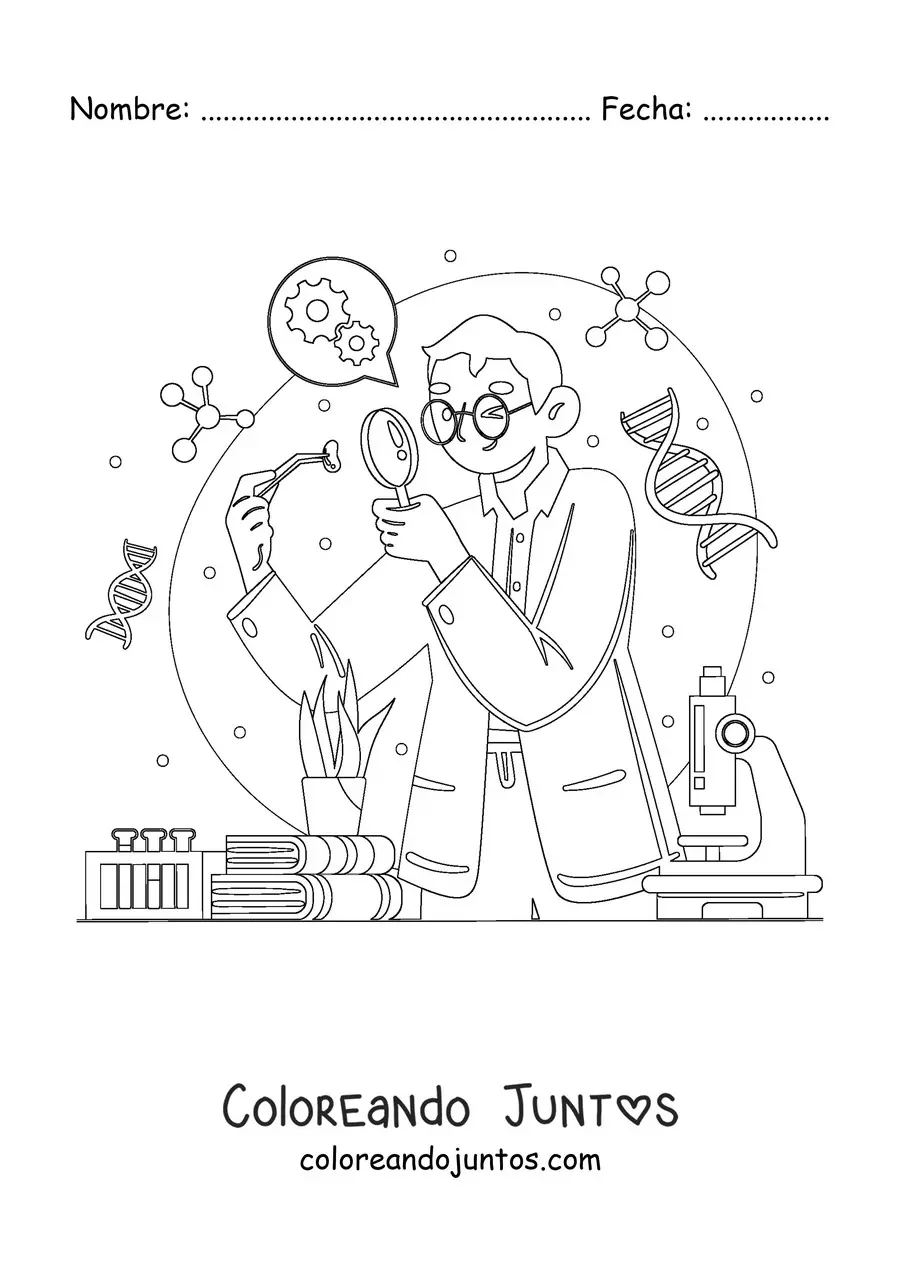 Imagen para colorear de un científico haciendo experimentos