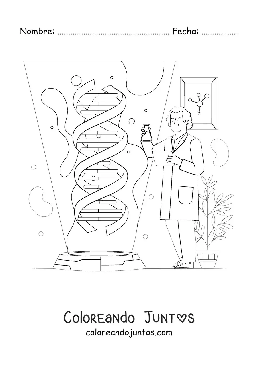 Imagen para colorear de un científico en un laboratorio de genética
