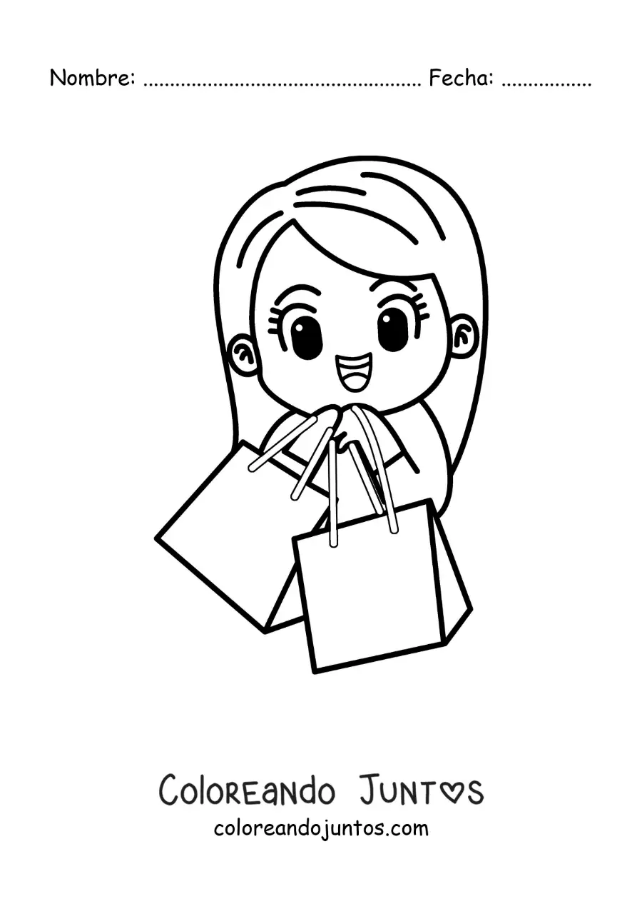 Imagen para colorear de una chica kawaii de compras