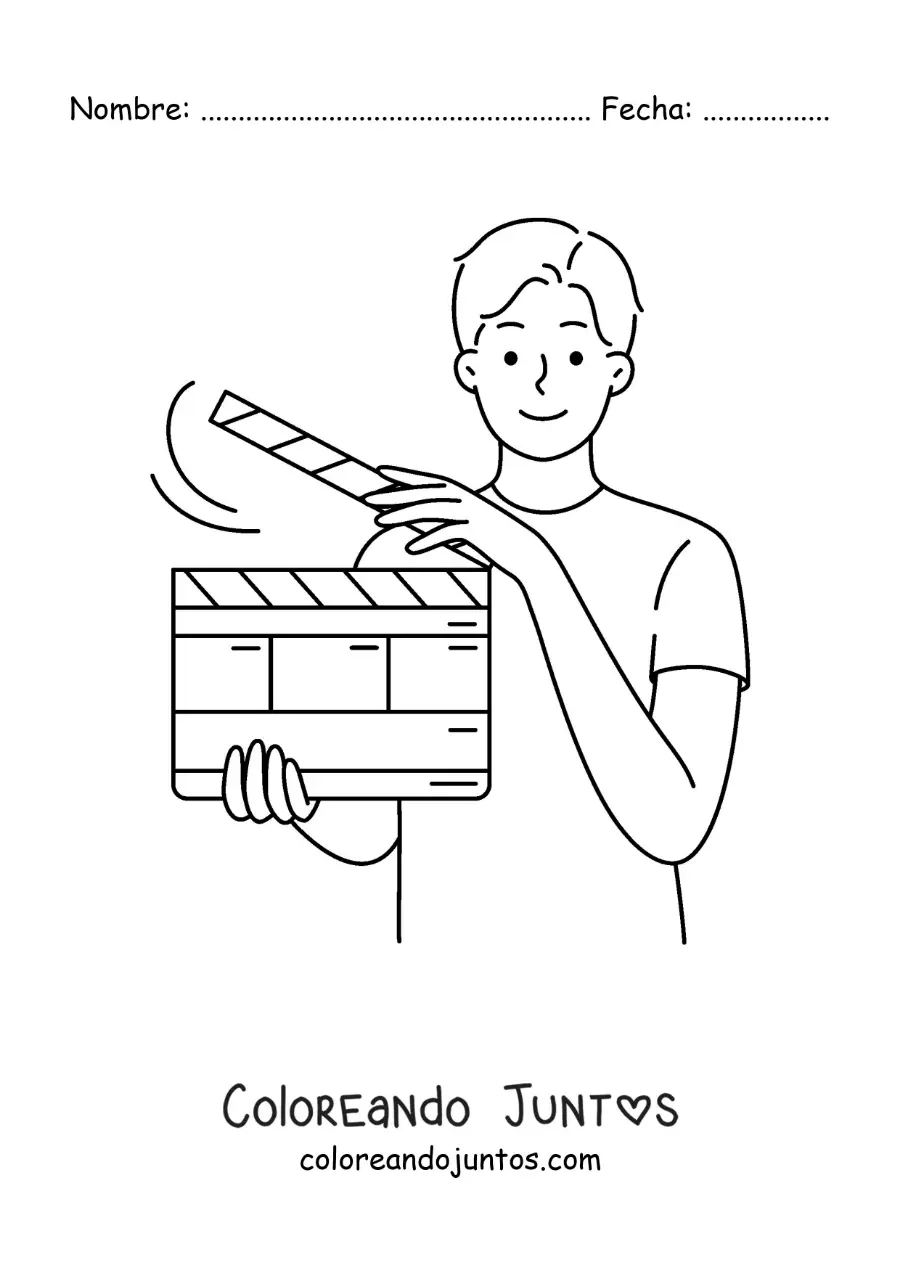 Imagen para colorear de un director de cine con su claqueta