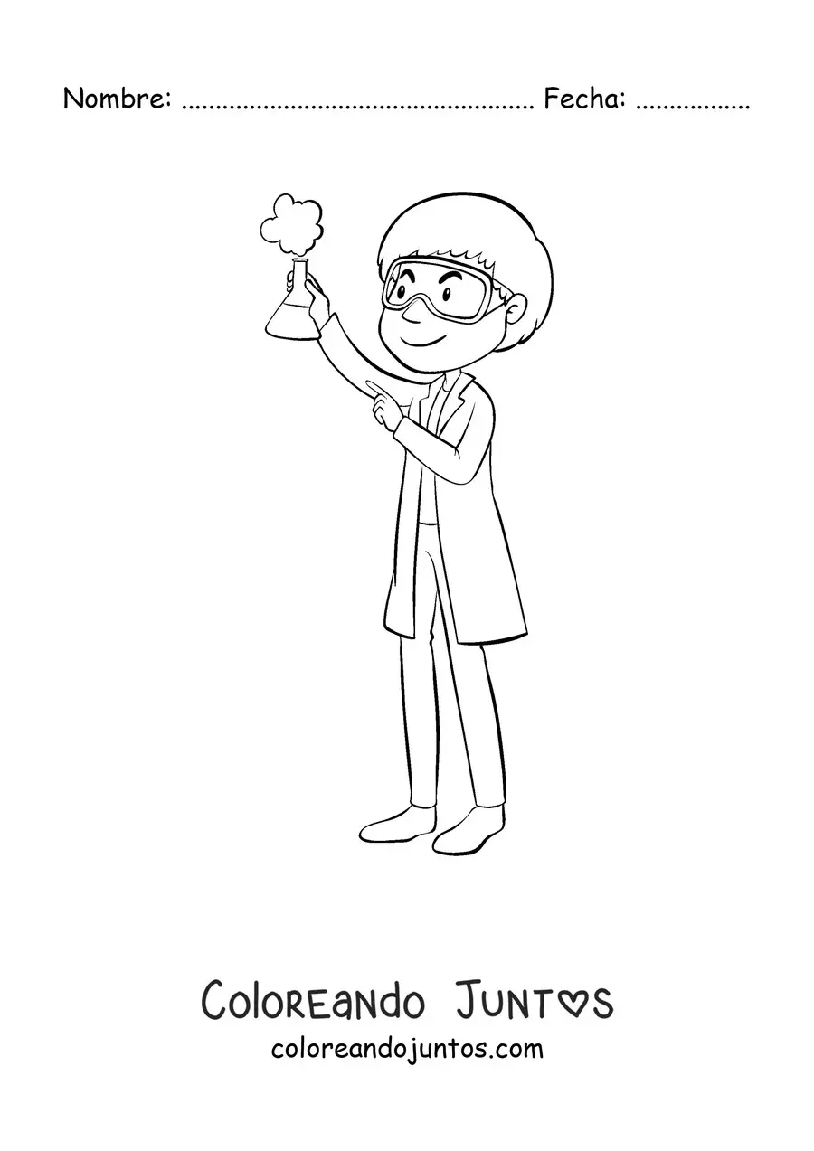 Imagen para colorear de un científico con lentes protectores