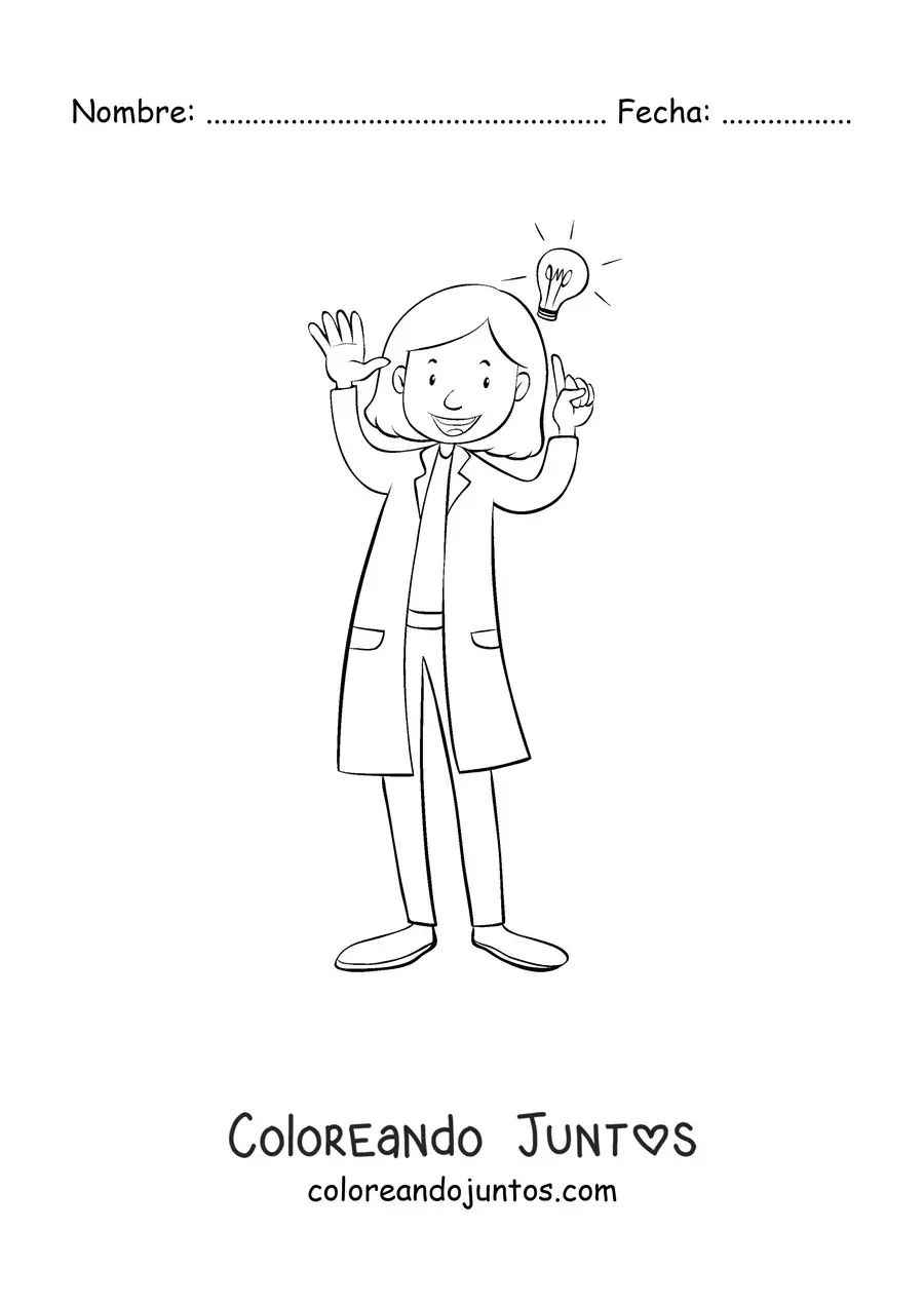 Imagen para colorear de una mujer científico animada