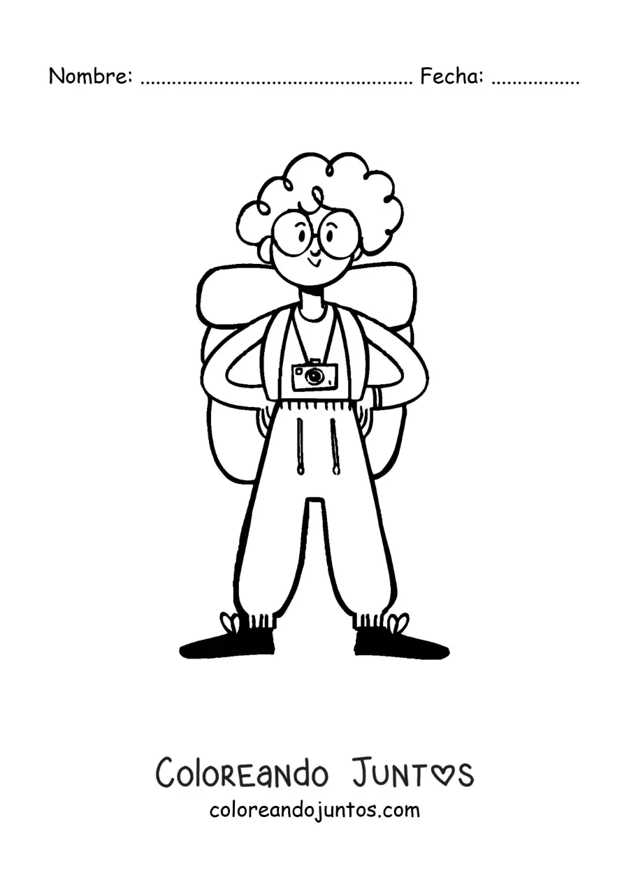 Imagen para colorear de una caricatura de una chica mochilera