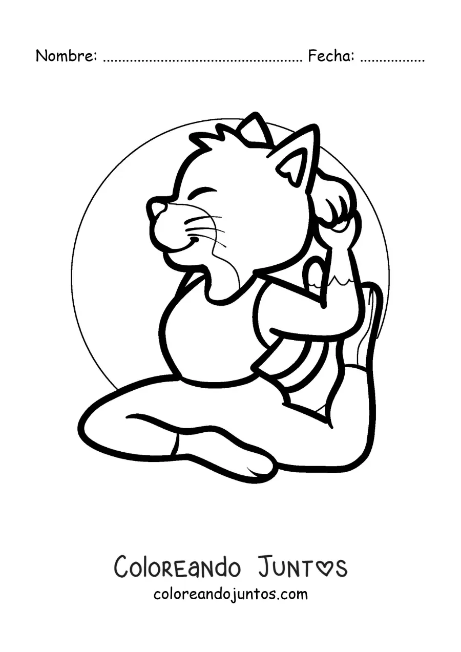 Imagen para colorear de una caricatura de un gato practicando yoga