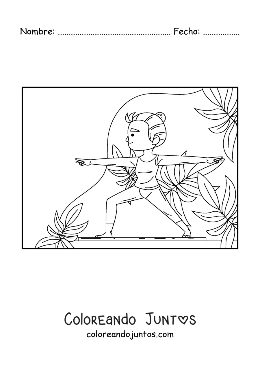 Imagen para colorear de una chica en la postura del guerrero 2