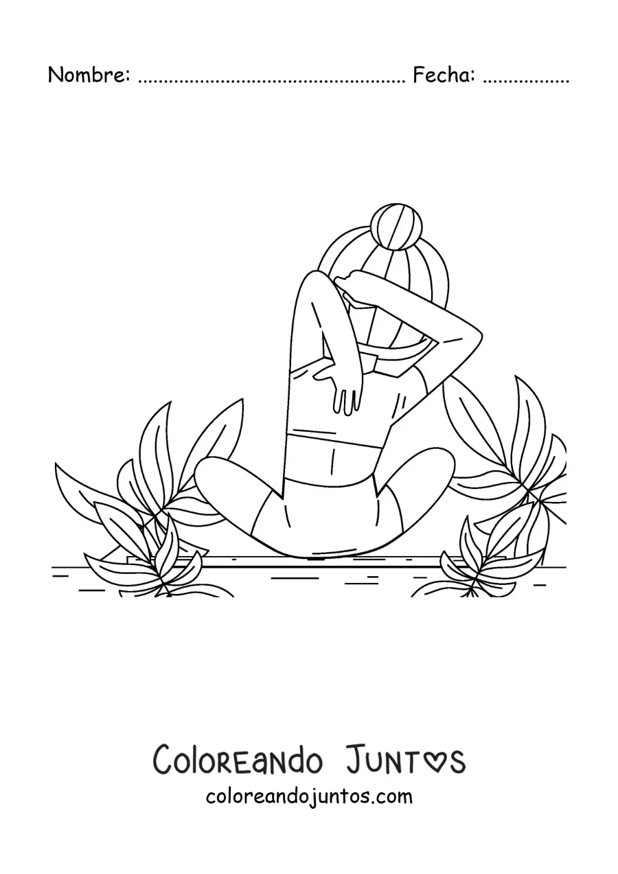 Imagen para colorear de una chica haciendo un estiramiento de yoga