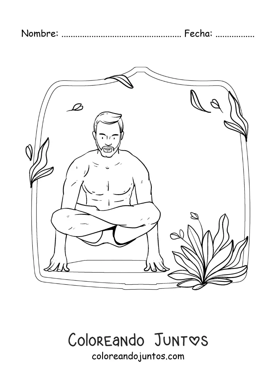 Imagen para colorear de un hombre practicando yoga en la postura de loto