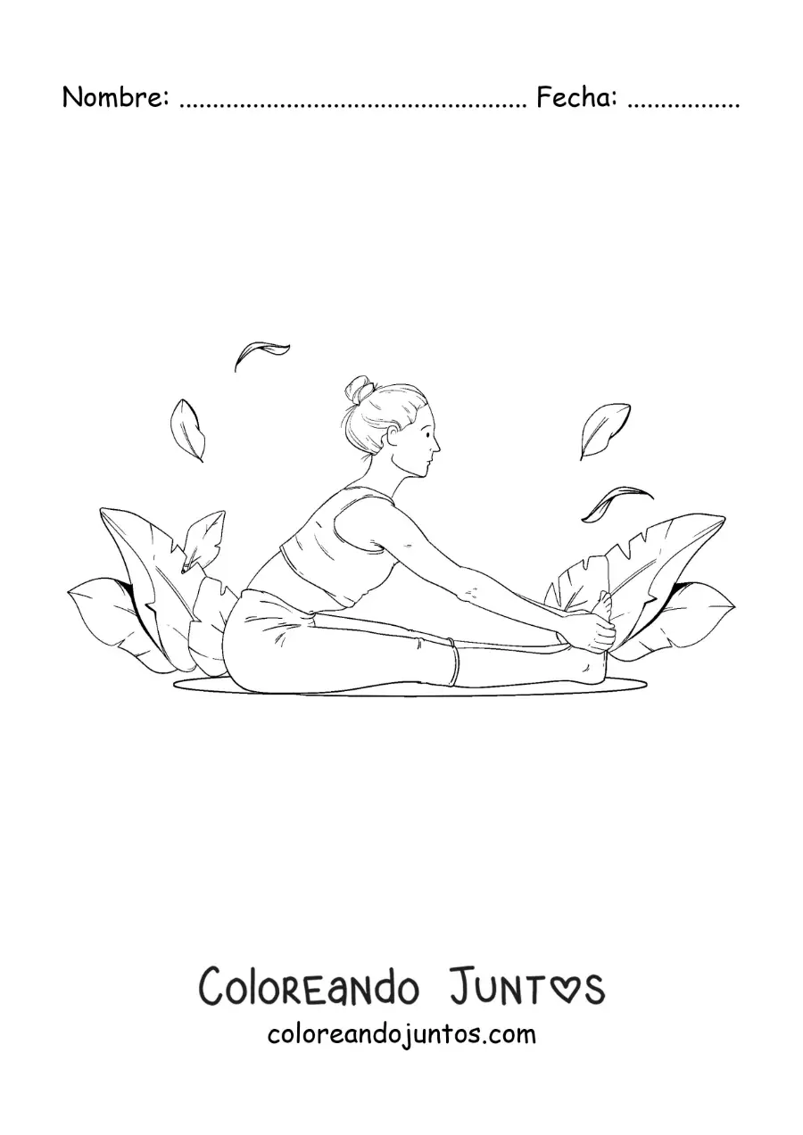 Imagen para colorear de una chica haciendo estiramientos de yoga