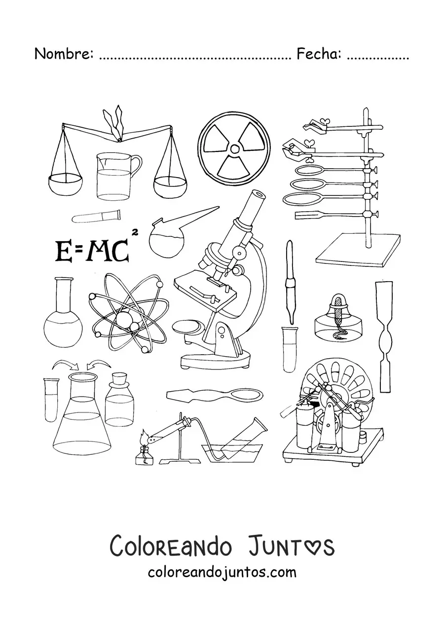 Imagen para colorear de varios instrumentos de laboratorio científico