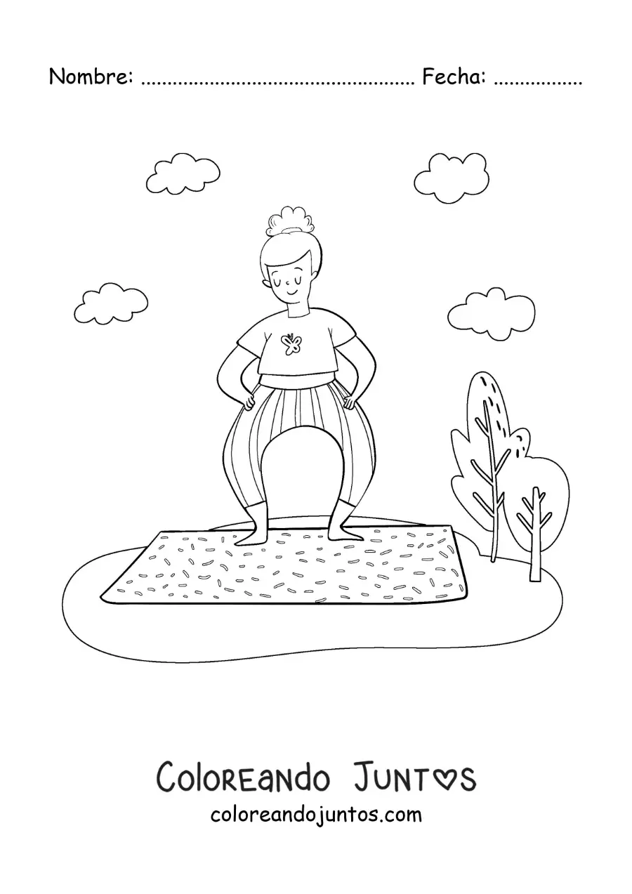 Imagen para colorear de una mujer haciendo yoga en un parque