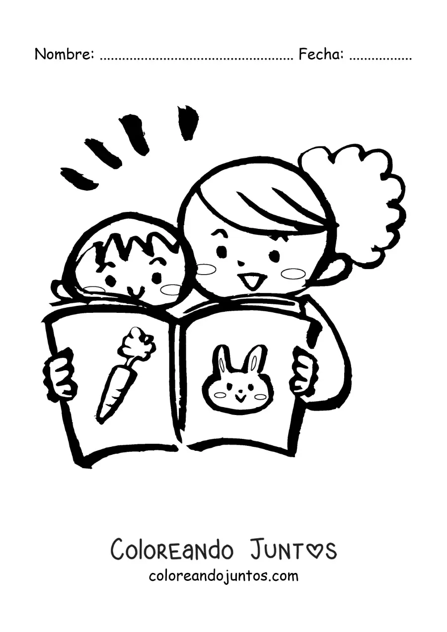 Imagen para colorear de una madre leyendo un cuento con su hijo