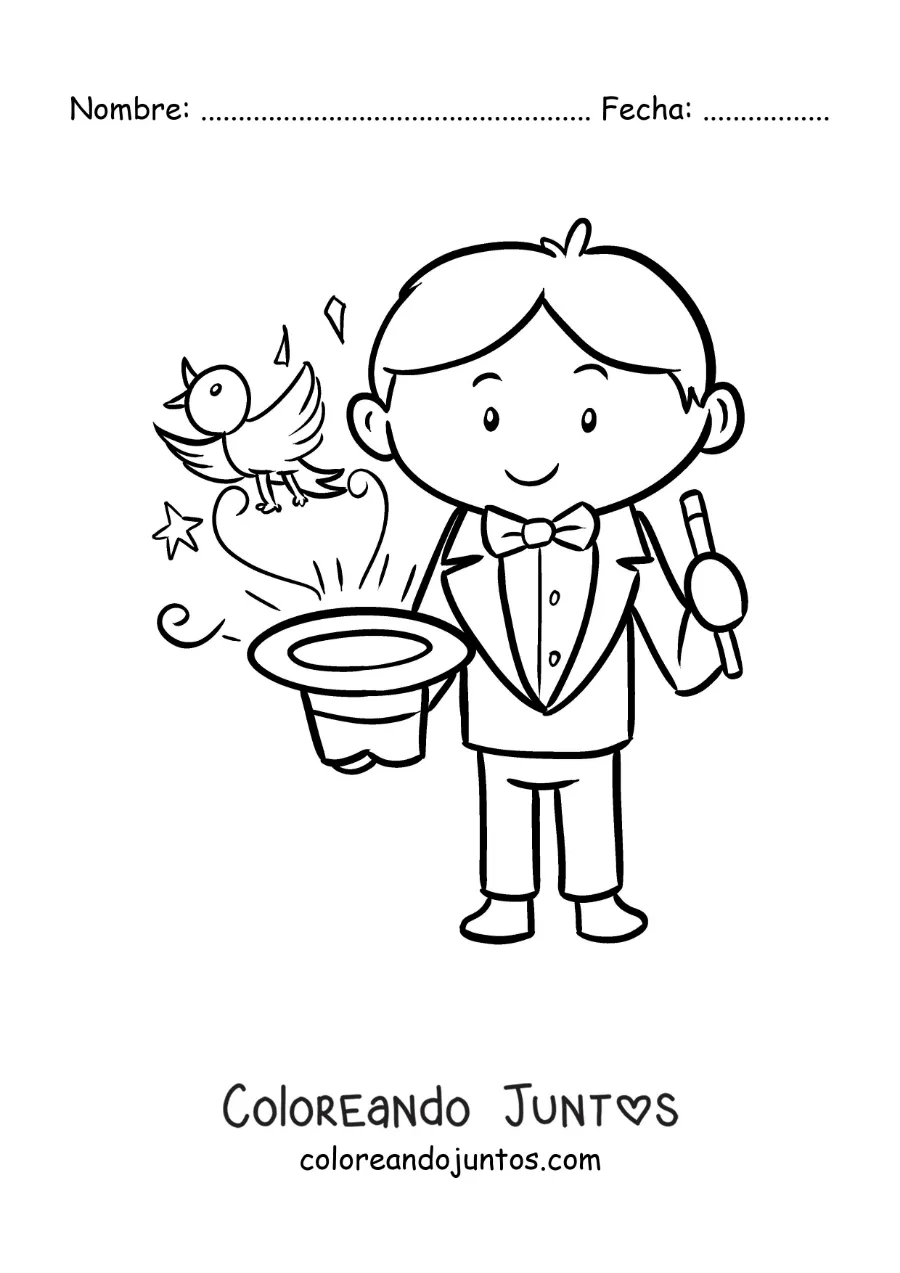 Imagen para colorear de un mago de circo haciendo un truco