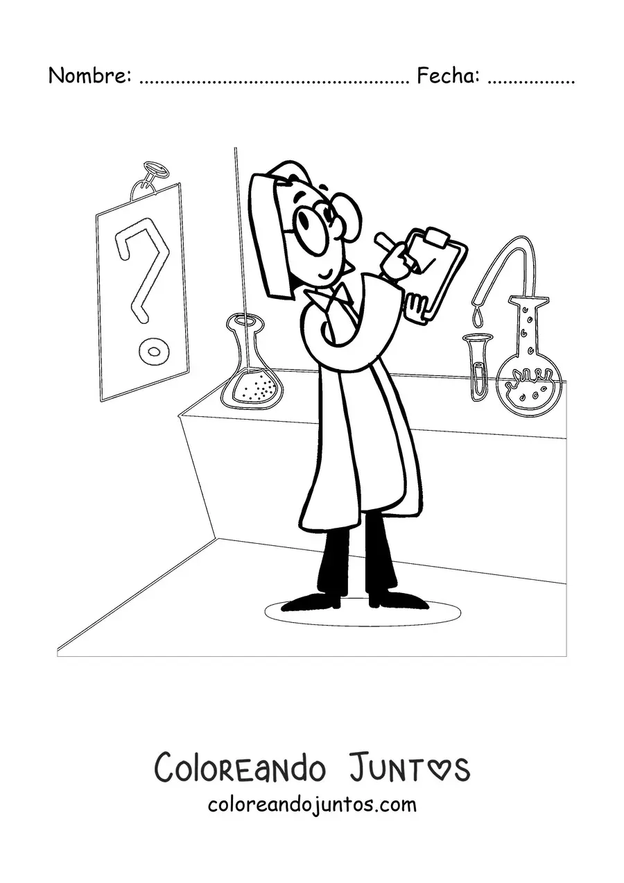 Imagen para colorear de un científico loco en un laboratorio