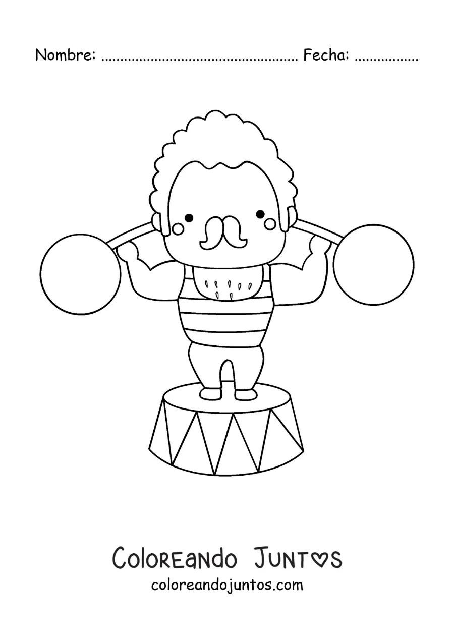 Imagen para colorear de un forzudo de circo levantando pesas