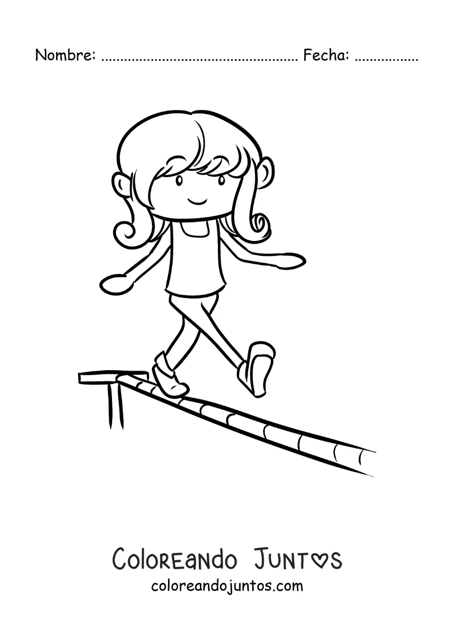 Imagen para colorear de una acróbata de circo caminando por la cuerda floja