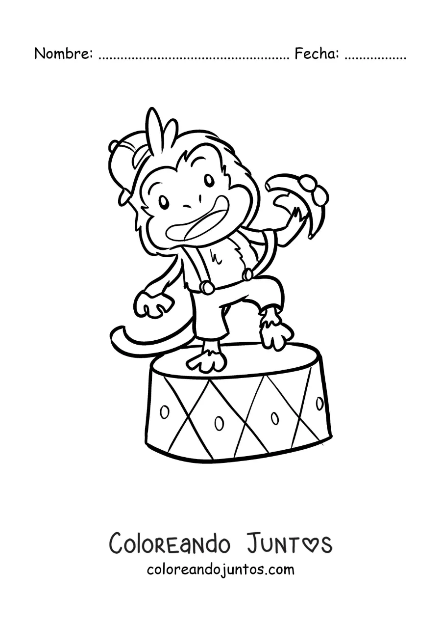 Imagen para colorear de un mono de circo animado