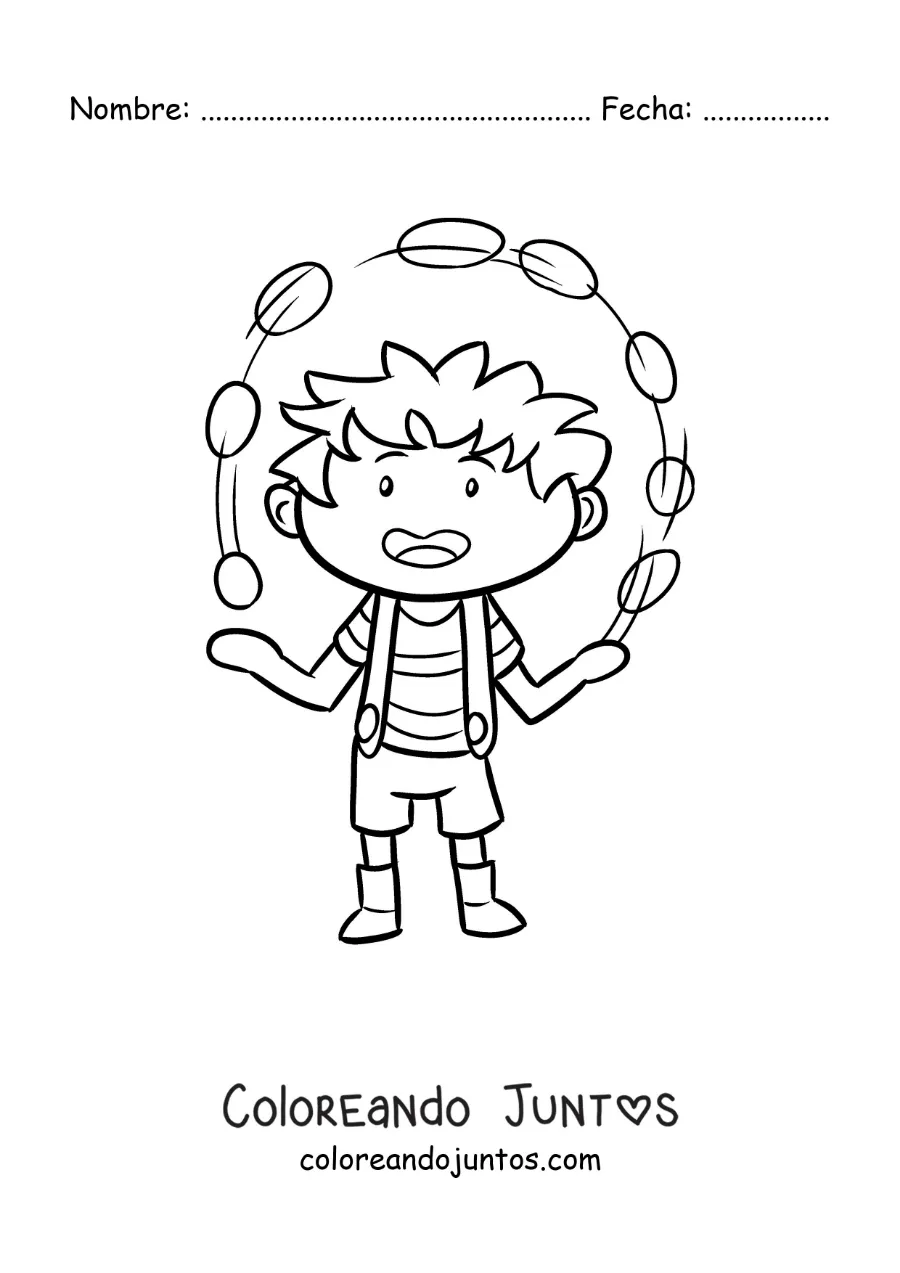 Imagen para colorear de un niño haciendo malabares