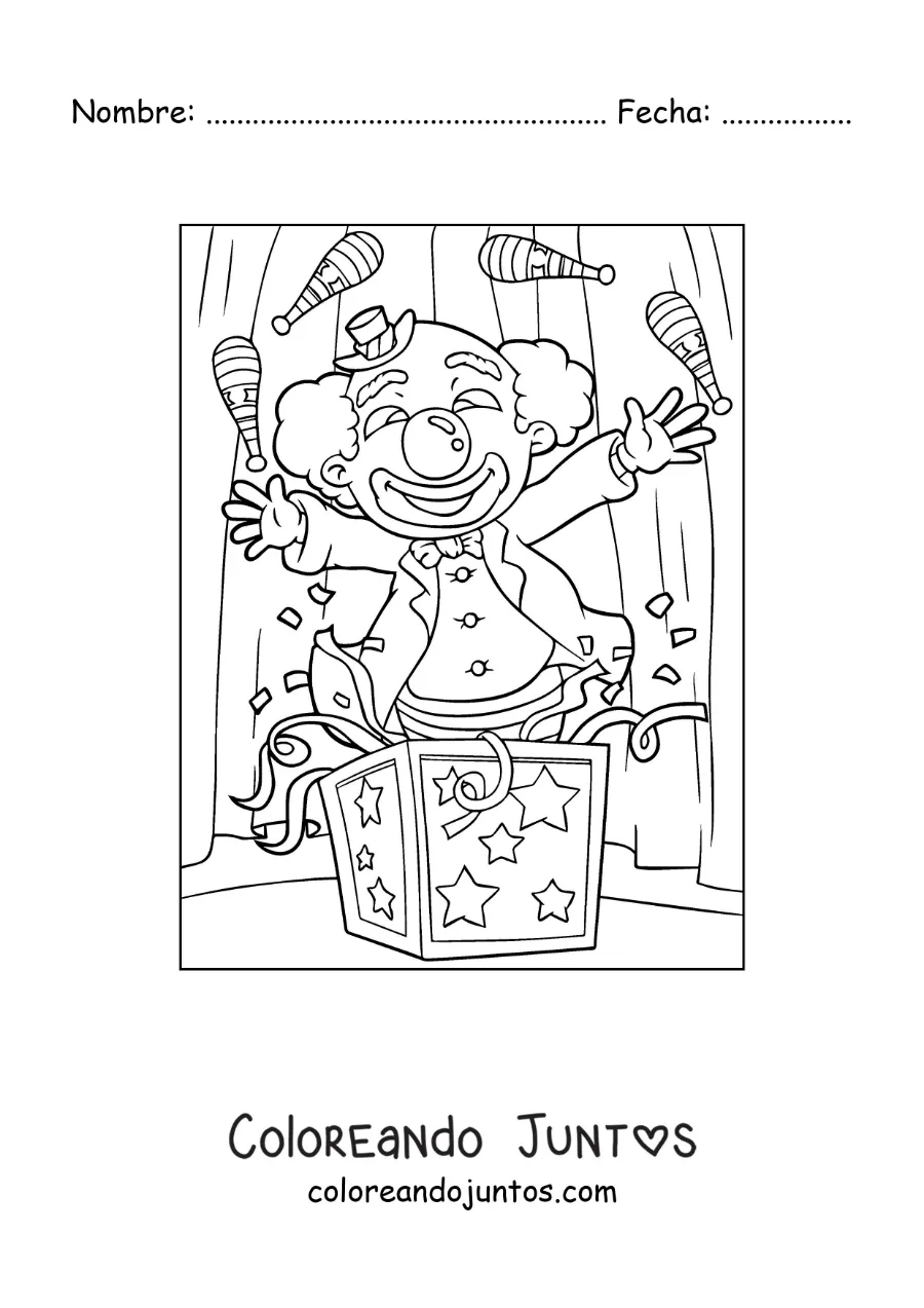 Imagen para colorear de un payaso haciendo malabares en el circo