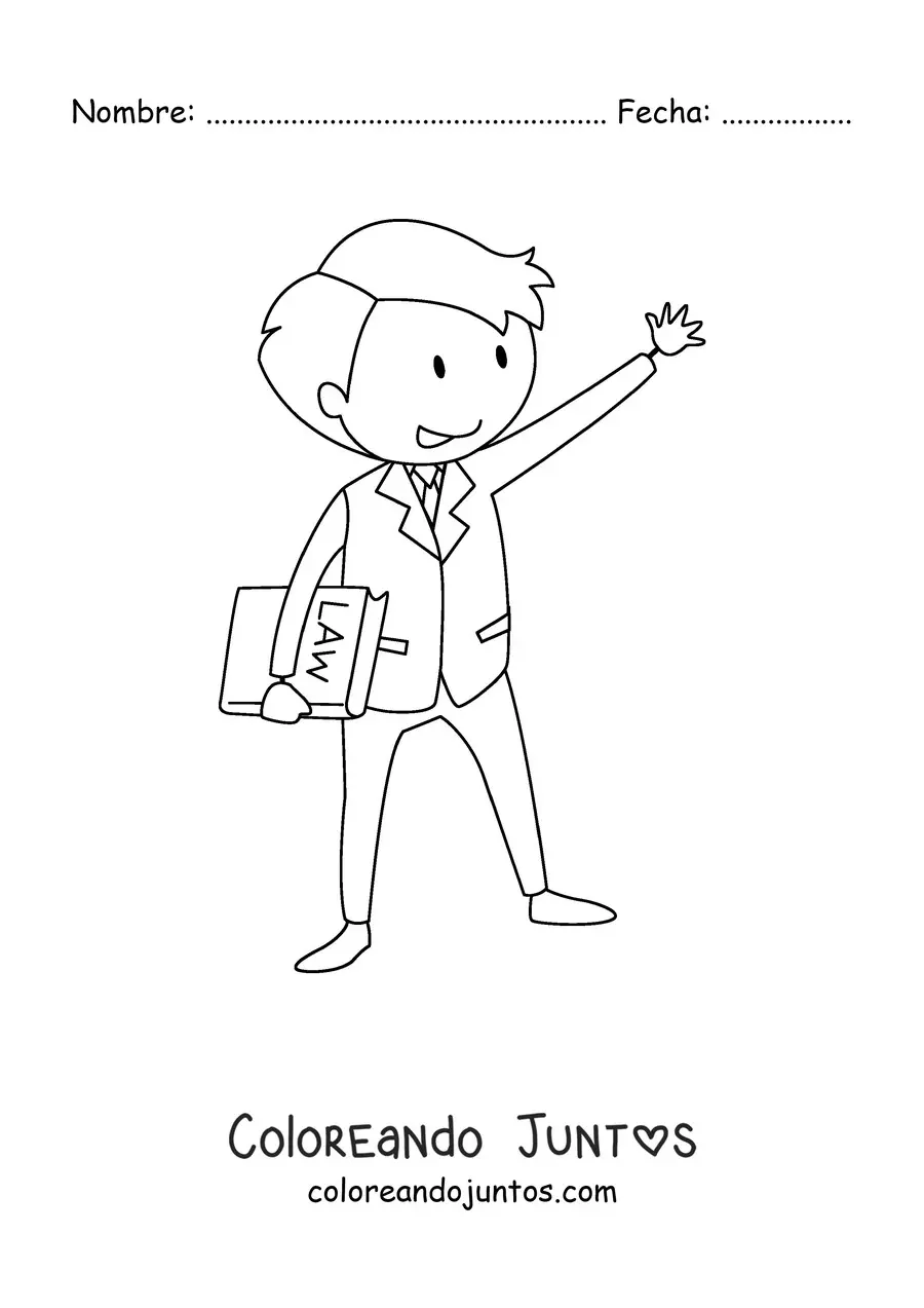 Imagen para colorear de un abogado animado sujetando las leyes