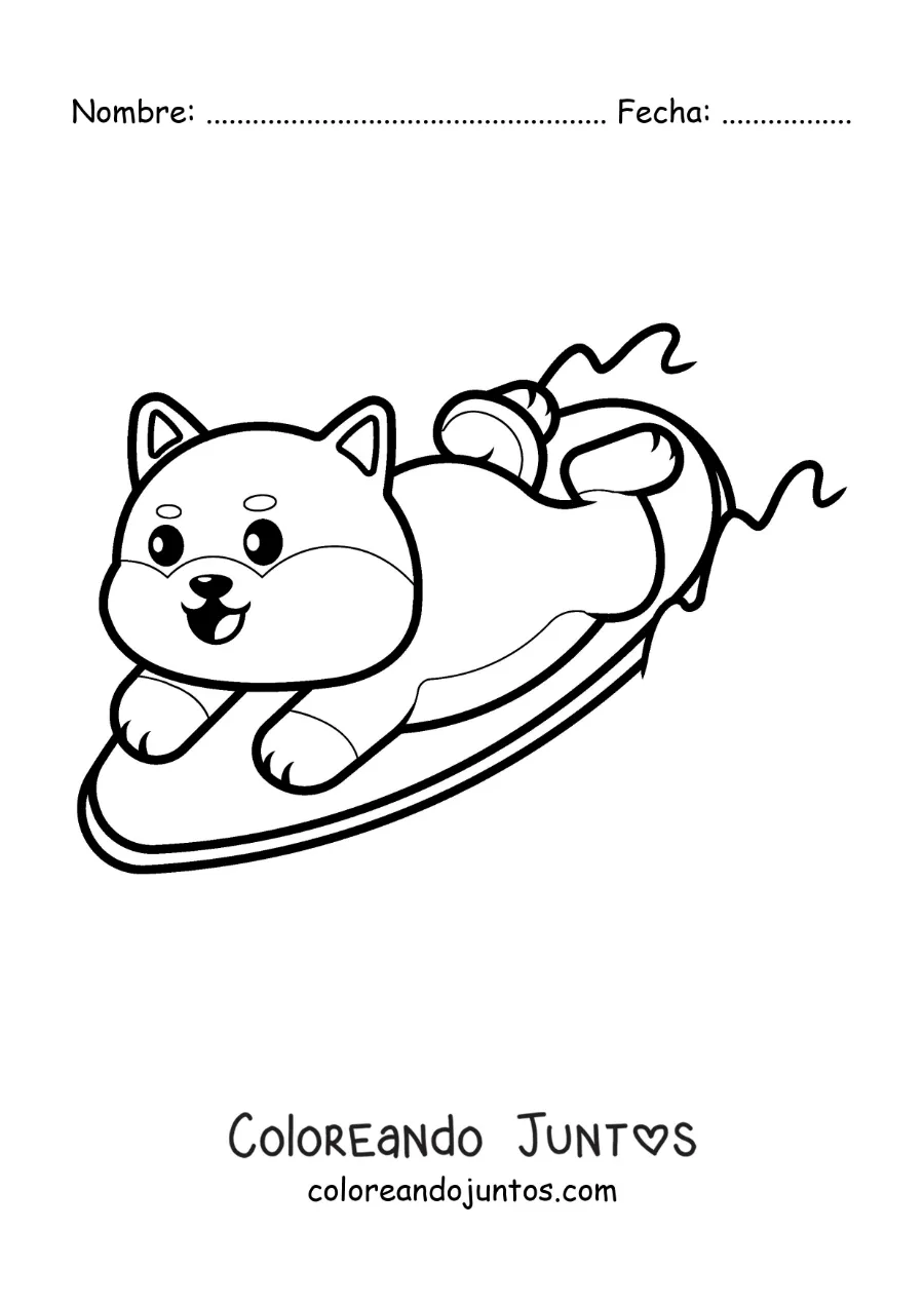 Imagen para colorear de un perro surfista animado