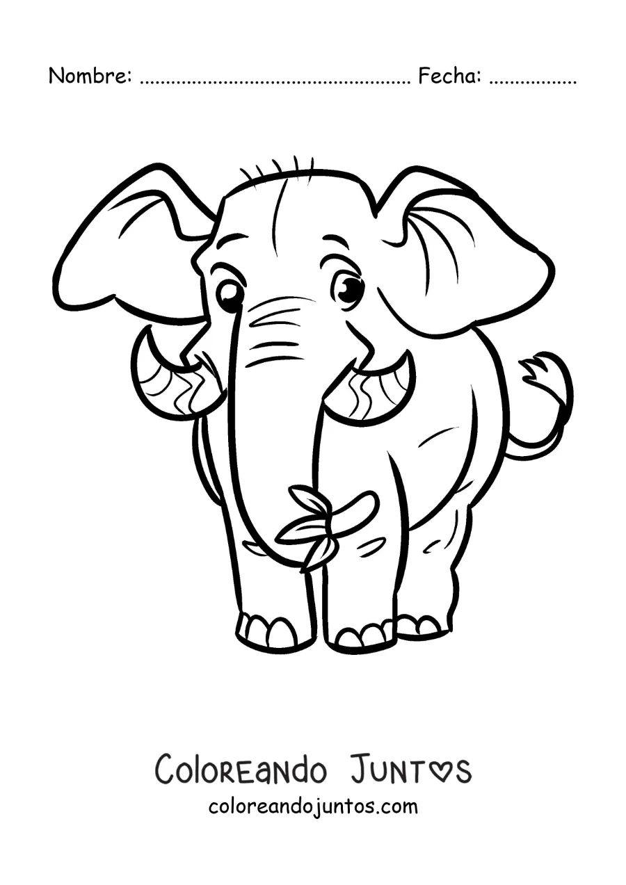 Imagen para colorear de un elefante del zoológico animado comiendo una banana