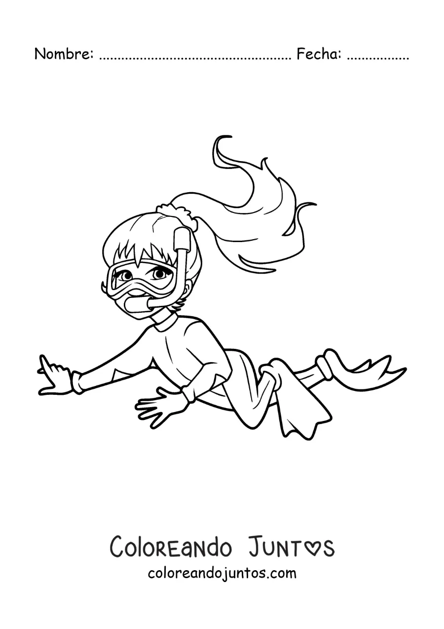 Imagen para colorear de una niña buceando
