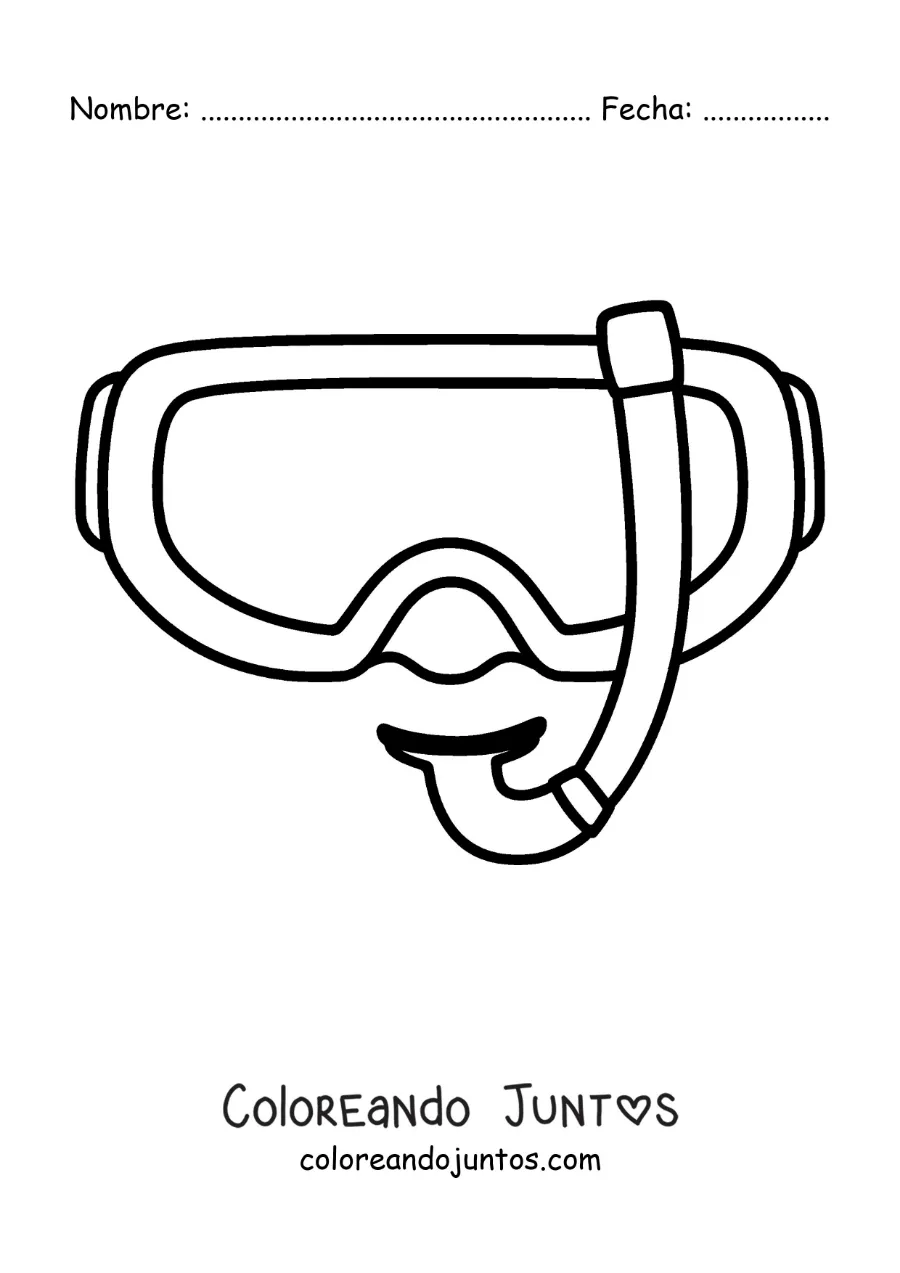 Imagen para colorear de unas gafas de buceo con tubo de esnórquel